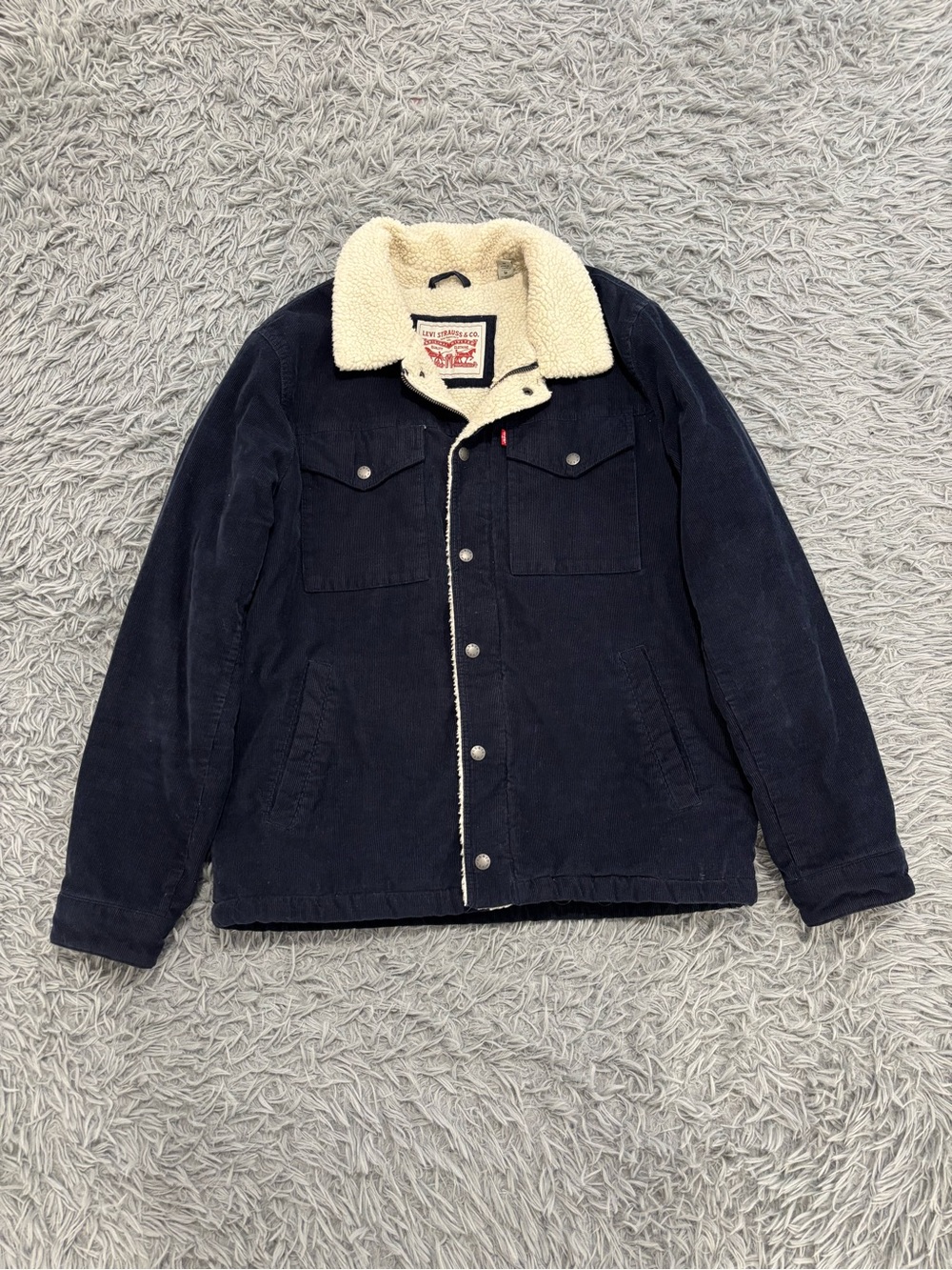 Levi Jacket Mens Medium Navy Corduroy Sherpa Lined Trucker Coat Classic Workwear